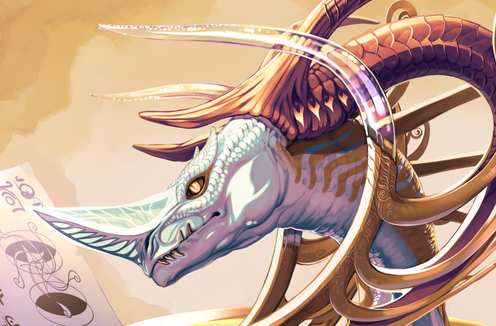 Close-up of the head with a part of the weird horns