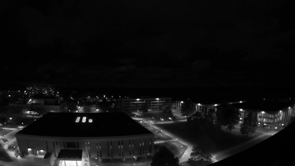 View looking west from the top of Hart Hall with the SUNY Oswego campus in the foreground and Lake Ontario beyond. // Image captured at: 2025-10-09 02:30:15 UTC (about 1 min. prior to this post) // Current Temp in Oswego: 52.86 F | 11.59 C // Precip: broken clouds // Wind: NE at 8.053 mph | 12.9 kph // Humidity: 67%