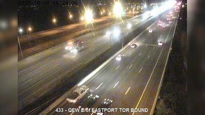 Traffic cam looking NE located on the Burlington Skyway over Lake Ontario. // Image captured at: 2025-10-09 10:26:39 UTC (about 4 min. prior to this post) // Current Temp in Burlington: 44.24 F | 6.80 C // Precip: few clouds // Wind: NNW at 14.965 mph | 24.08 kph // Humidity: 76%