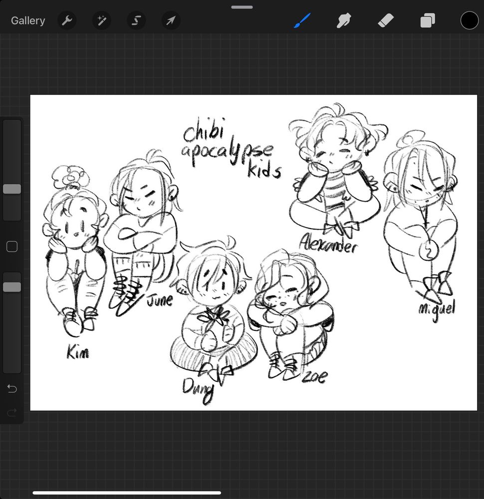 chibi doodles of three sets of couples in procreate