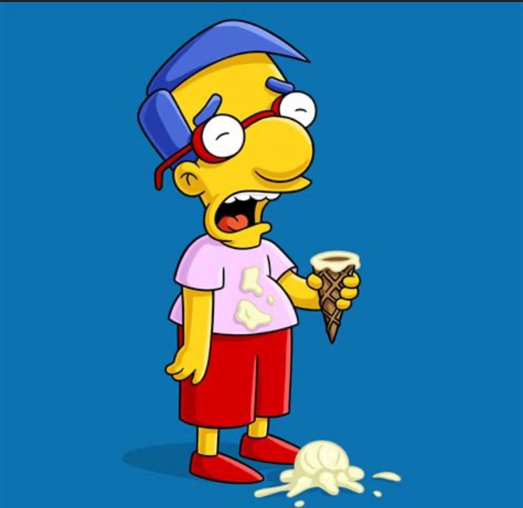 Millhouse from the Simpsons upset that, like Canada, his ice cream cone is broken.