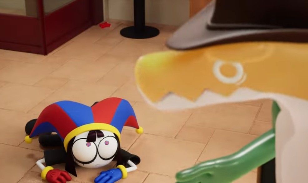 Pomni crawling on the floor in front of Gummigoo... like a dork 