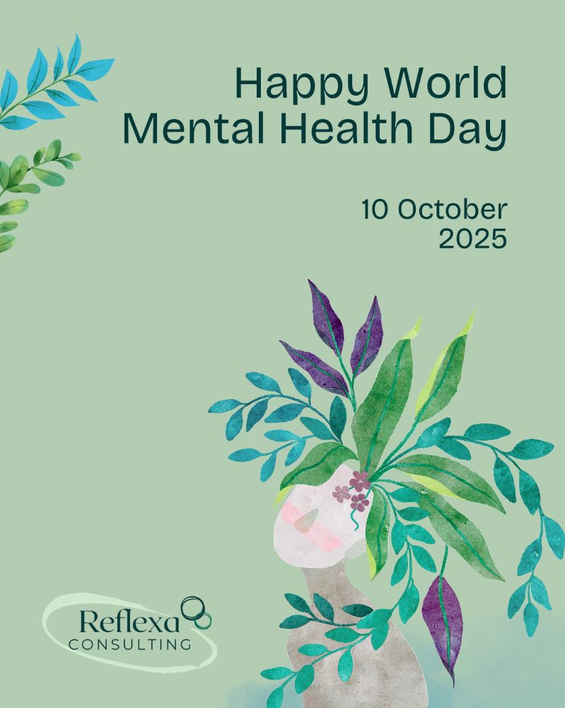Image shows a person with plants growing from their head instead of hair. It represents positive growth and wellbeing. Text reads Happy World Mental Health Day 10 October 2025. 