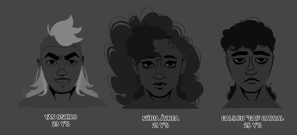 A line up of 3 characters