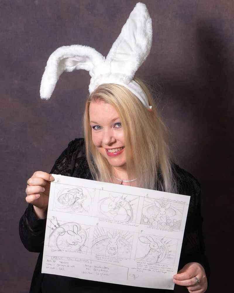 Me holding page 2 of the thumbnail sketches