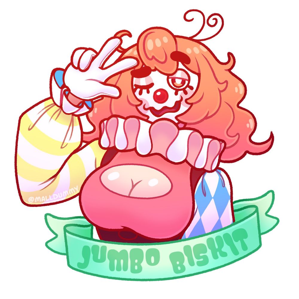 Silly clowntuber JumboBiskit in a simple, clean sketch bust portrait.