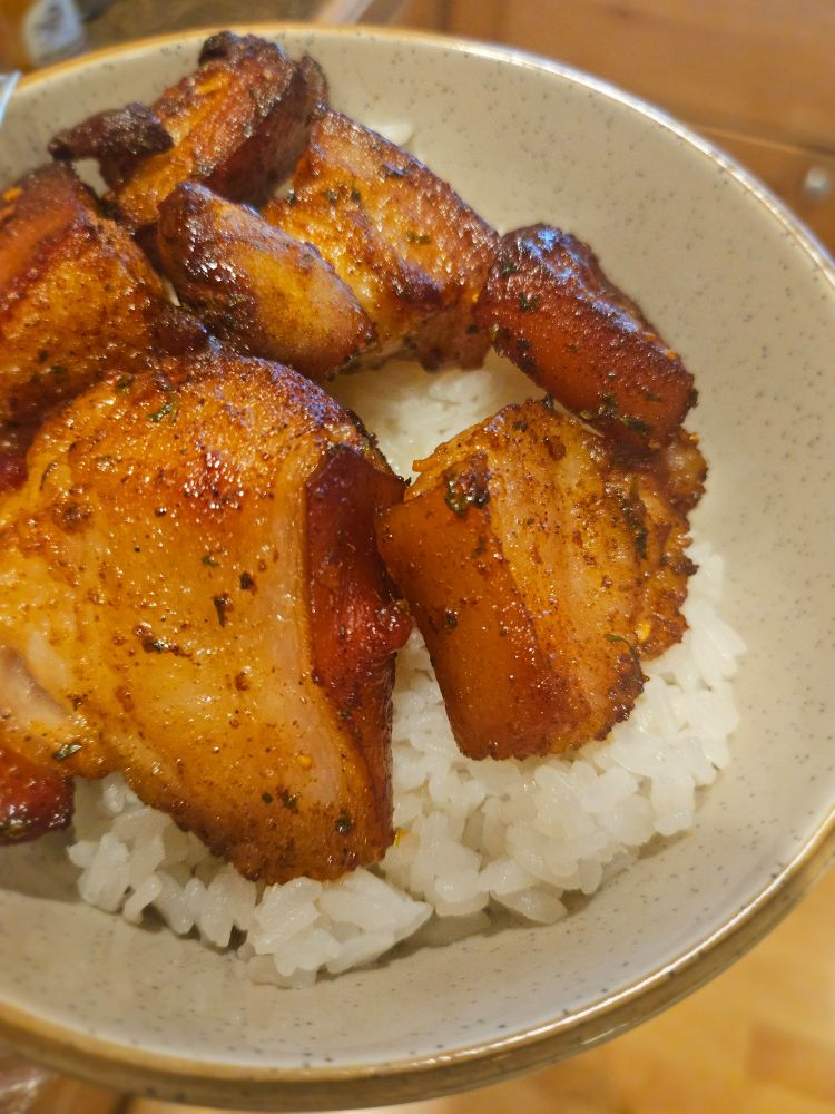 Cooked pork belly and rice