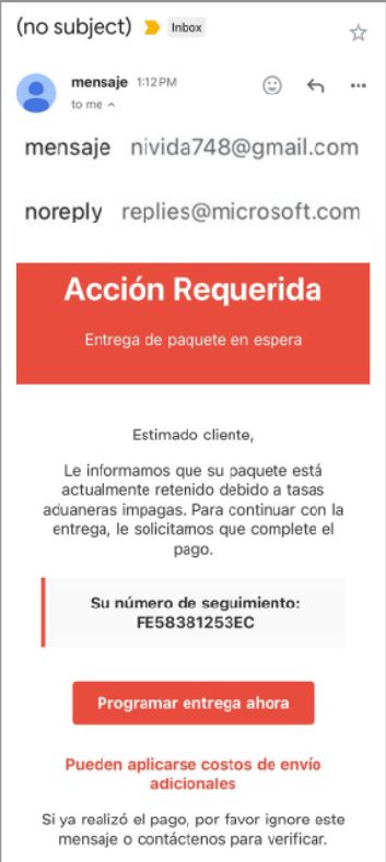 correo de ESTAFA, sender nivida748@gmail.com