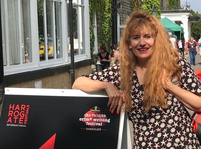Jenny Parrott at a sunny Harrogate Old Peculier Crime Writing Festival