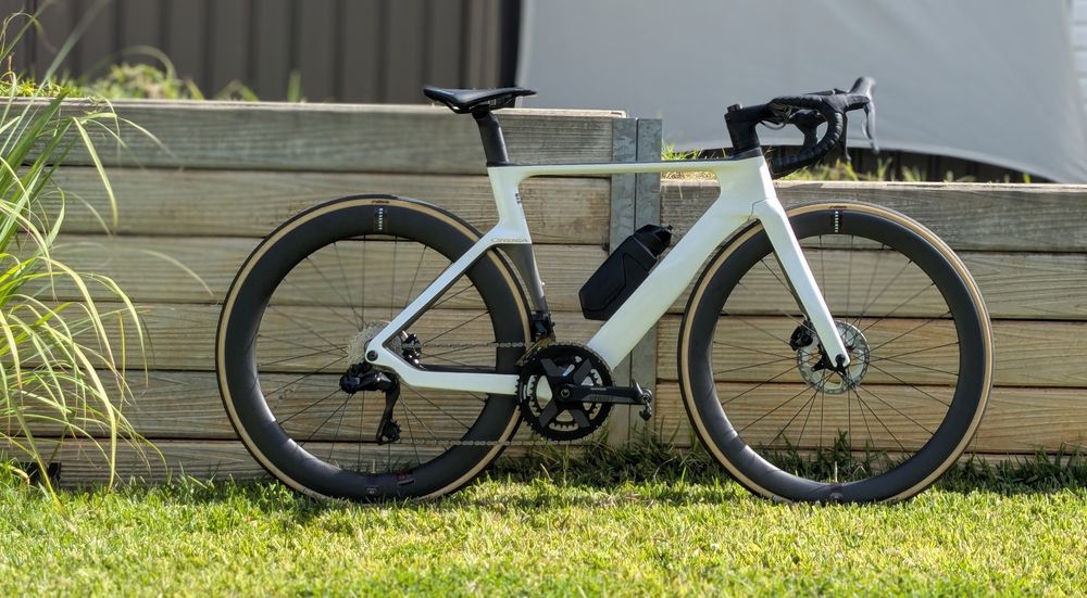 My new Orbea Orca road bike leaning against stuffy