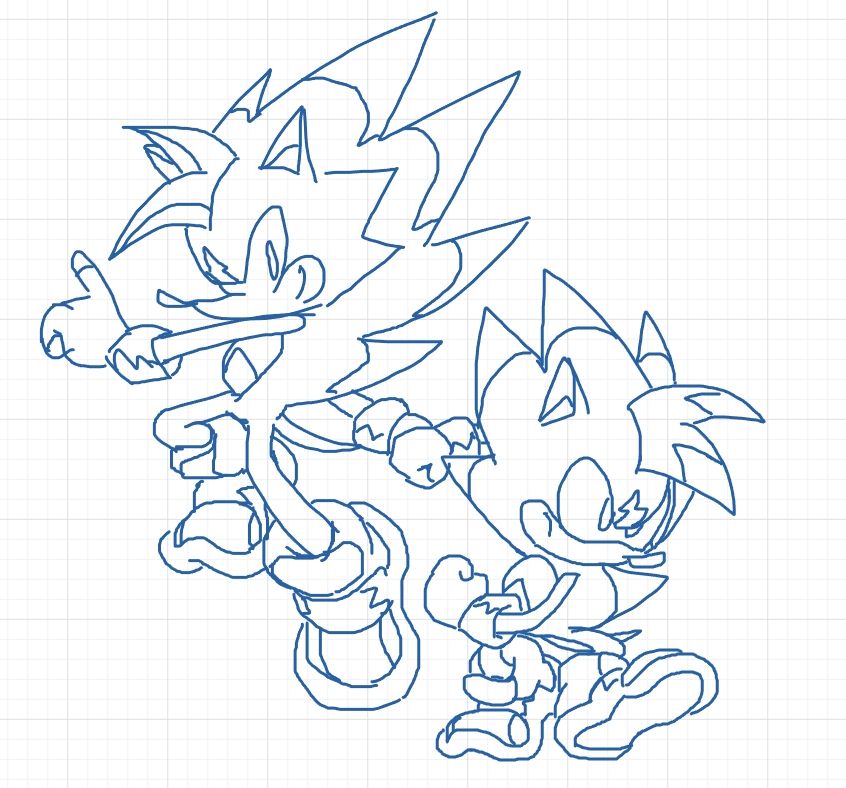 Doodle of my redesign on the left (the default way I draw it) and his recent, classic styled redesign on the right