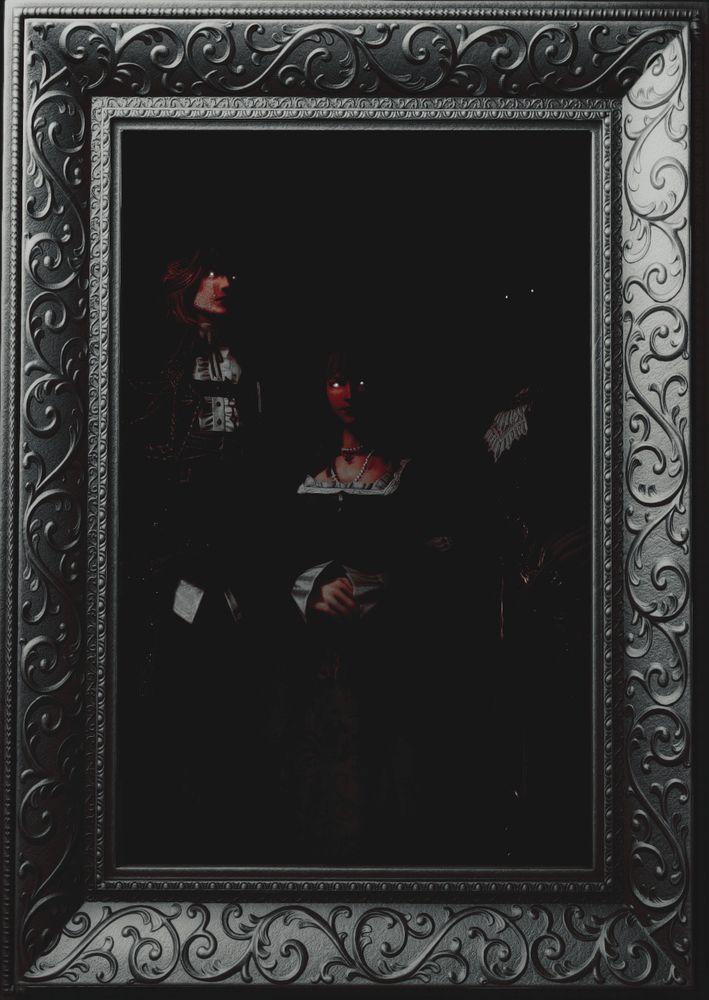 Screenshot of the Euyevair family presented as a painting, they are encased with an ornate picture frame. The painting is dark with red stains across Galahad and Morgause's faces, their eyes glow in the dark. Guinevere is completely shrouded in darkness, a menacing glint of her eyes are visible.

From left to right: Galahad Euyevair (son), Morgause Euyevair (mother), Guinevere Euyevair (daughter)
