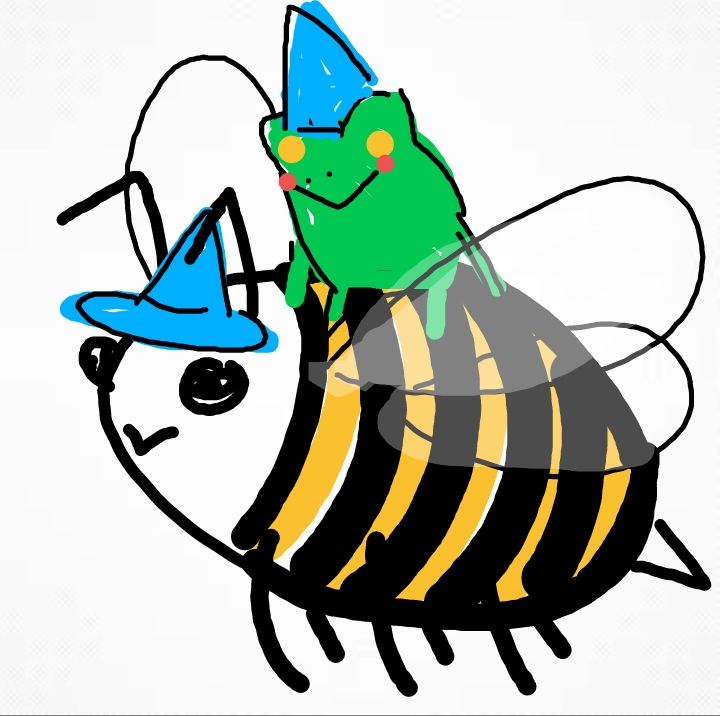 Doodle of frog riding atop a wizard bee