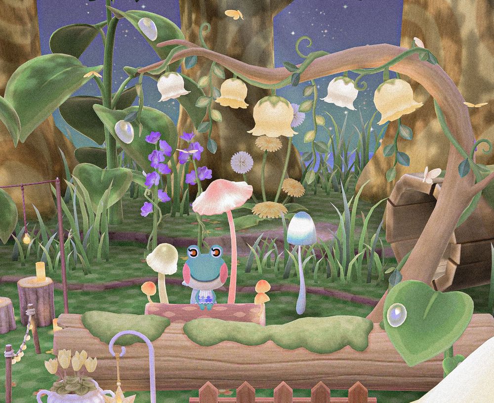 acpc Lily on a log surrounded my mushrooms & foliage 🌱