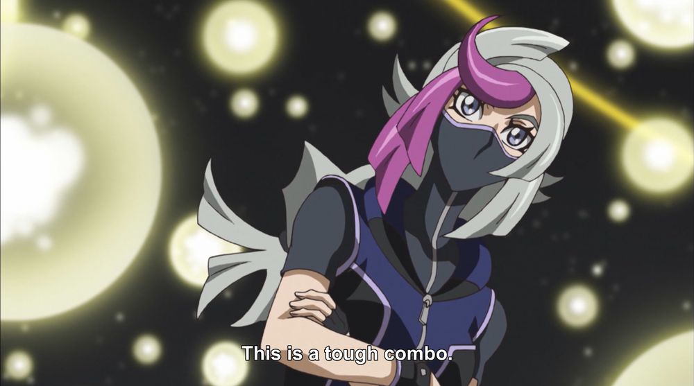 ghost girl with her arms crossed, subs read "this is a tough combo."