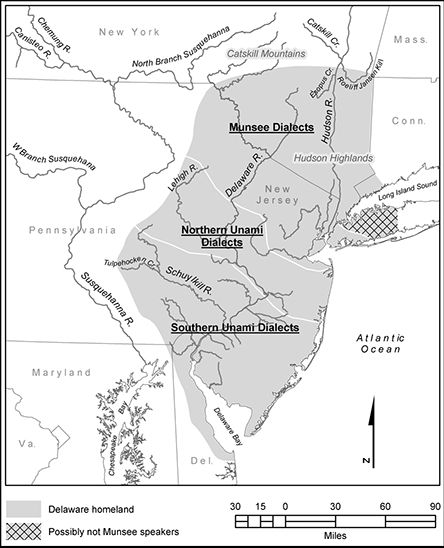 A dialect map for the Coywolf Club regions (Now known as New Jersey, New York and Pennsylvania) With the rivers clearly marked.  