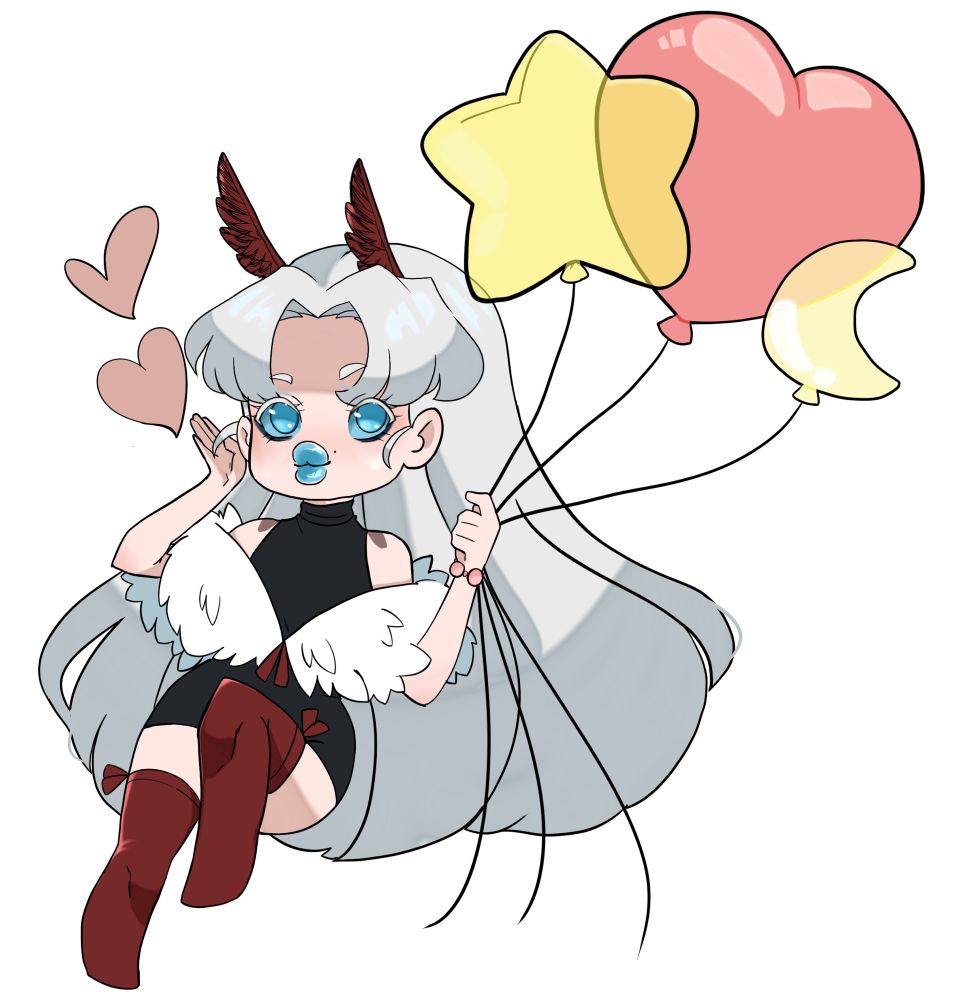 Chibi art work of a white hair moth girl, Larvesta Pokémon gijinka 
