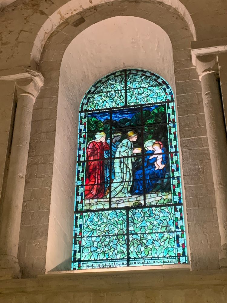 The Epiphany in stained glass designed by Edward Burne-Jones. 