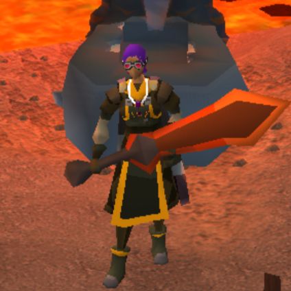 My old school Runescape character holding an unfinished giant sword (fucking awesome)