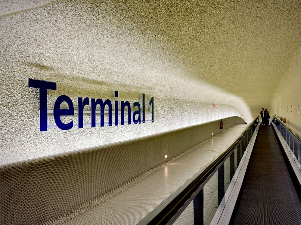Showing the moving concourse under terminal 1 at Paris Charles de Gaulle airport