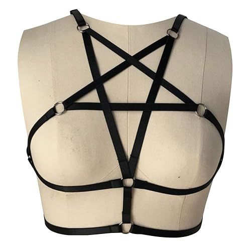 A chest harness in the form of an upside down star on a mannequin torso