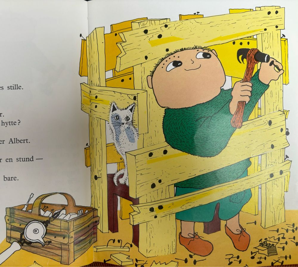 albert åberg snekrer - spinkel konstruksjon - spiker ligger strødd overalt