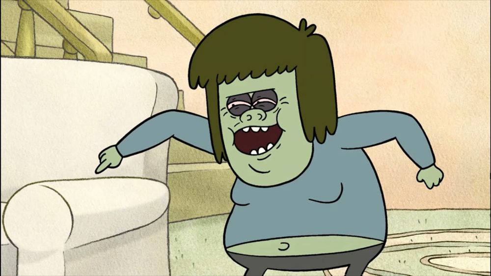 Muscle Man Regular Show who eagerly has the catchphrase of “My Mom!”