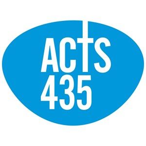 Acts 435 logo, white text on a blue background.