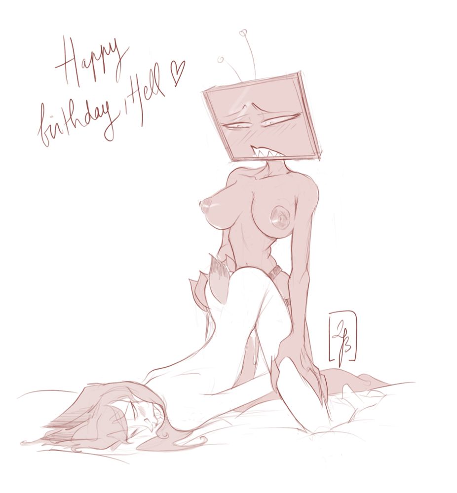 a saucy nsfw scene with fem!Vox strapping down fem!Al