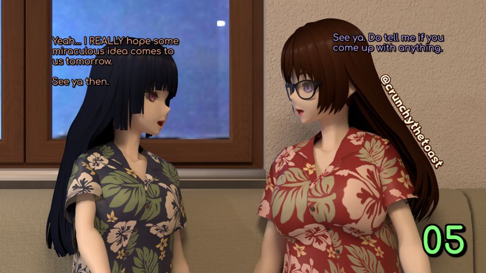 Yvonne: "Yeah… I REALLY hope some miraculous idea comes to us tomorrow. See ya then."

Hazel: "See ya. Do tell me if you come up with anything."