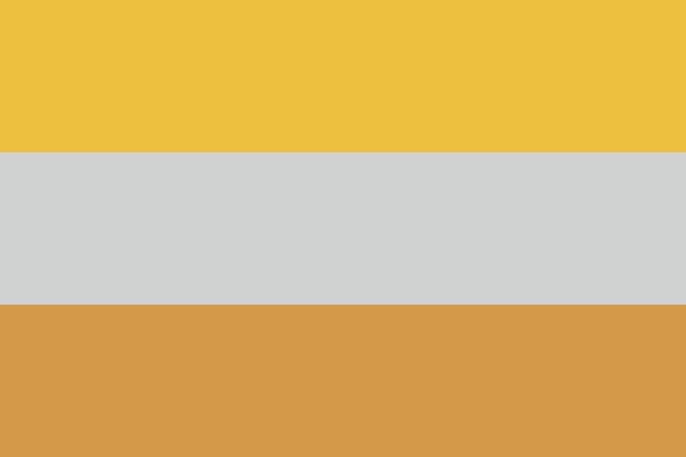 The disability flag designed by Eros Recio. Three stripes of gold, silver, and bronze. 