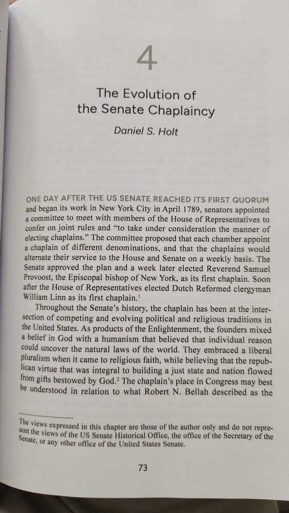 First page of "The Evolution of the Senate Chaplaincy" by Daniel S. Holt