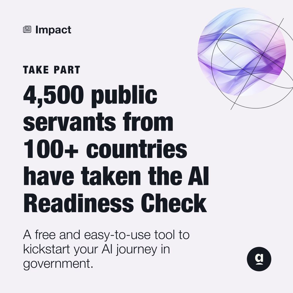 A graphic reading, "4,500 public servants from 100+ countries have taken the AI readiness check. A free and easy-to-use tool to kickstart your AI journey in government."