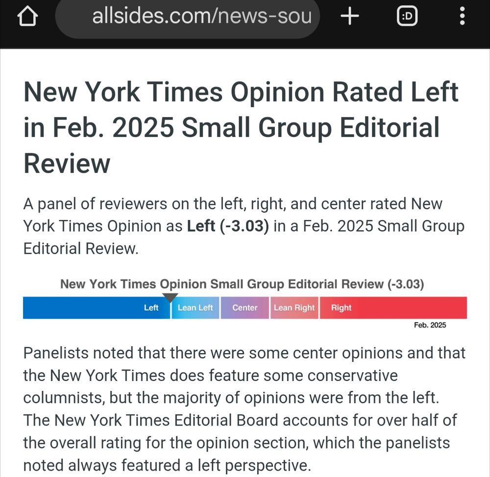 All sides rating of nyt, reporting it is -3 (left)