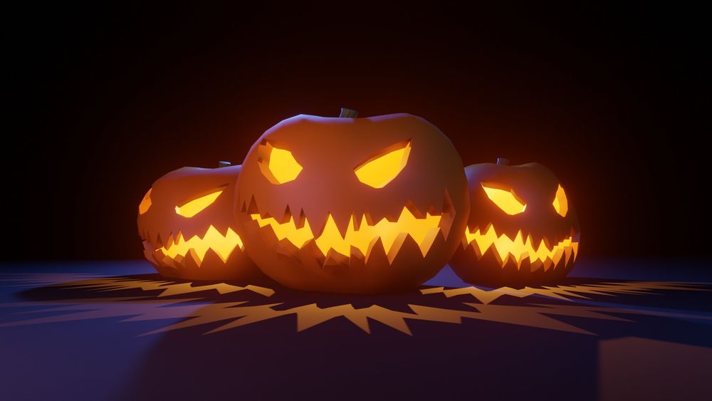 Three menacing Halloween pumpkins made in Blender.