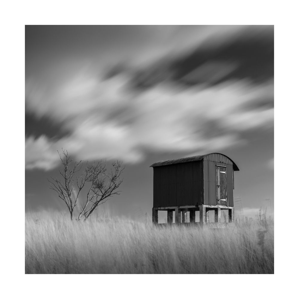 A hide on the coast near St Andrews converted to black and white