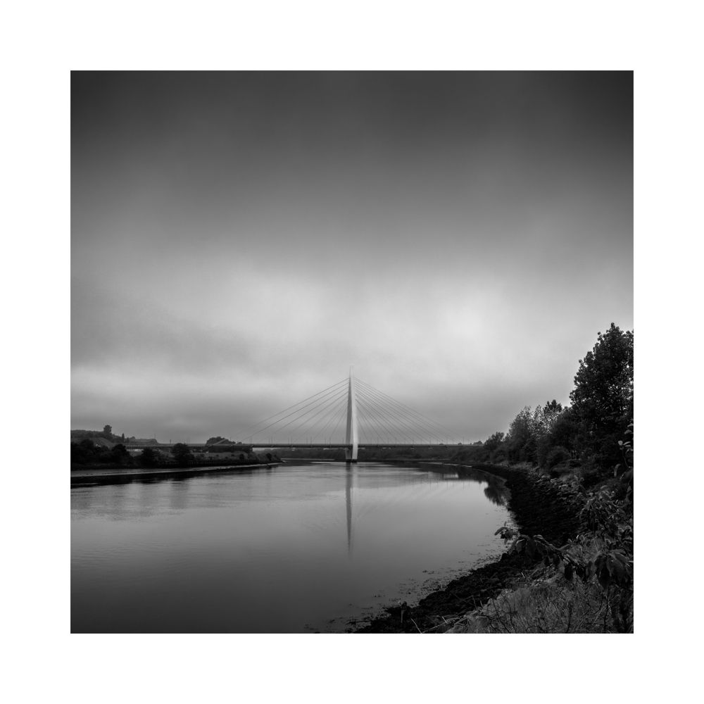Black and white image of the spire bridge 