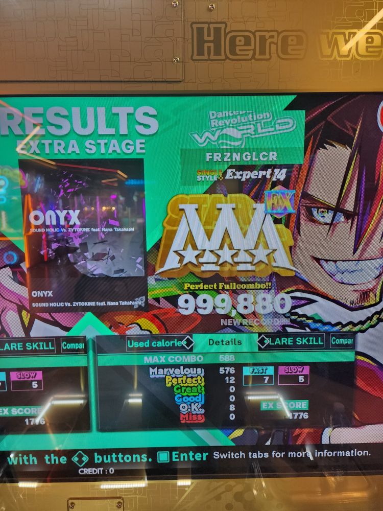 A Perfect Full Combo with 12 perfects on the Single Expert chart for Onyx, which is rated as a Level 14

This was a 1p raise (from 13p), and I recleared it with the Flare EX gauge. While this run was great, I think it could be a bit better - but any and all raises are good 😁