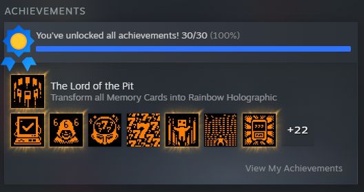 screenshot of achievements for clover pit being 100%