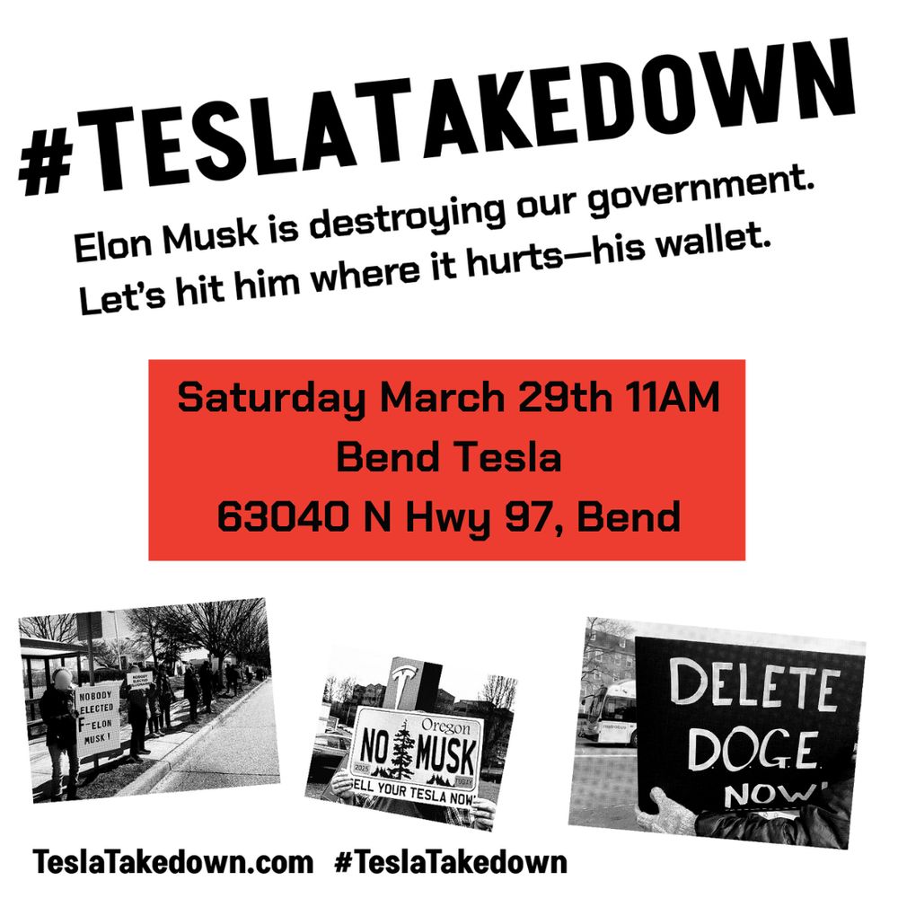 Tesla Takedown

Saturday March 29th 11AM
Bend Tesla
