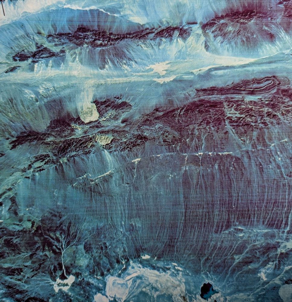A desert image in blue. 