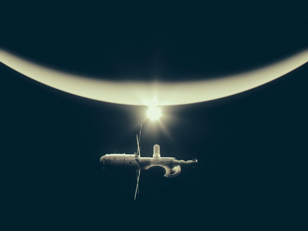Soviet MAVR in front of a crescent Venus.