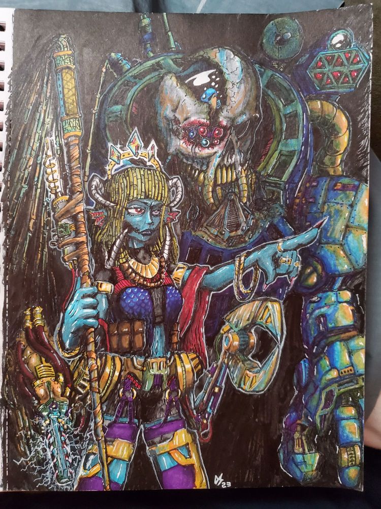 Same drawing, but with many vibrant colors.