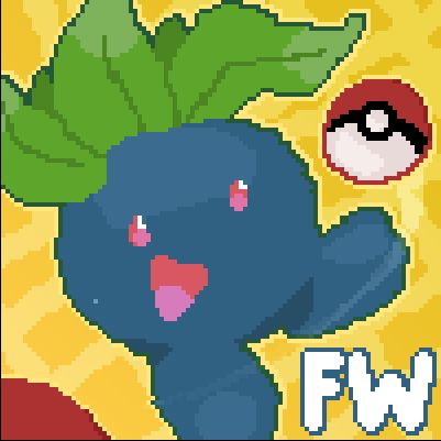 Pixel art of the Pokémon "Oddish" kicking a pokeball into the air