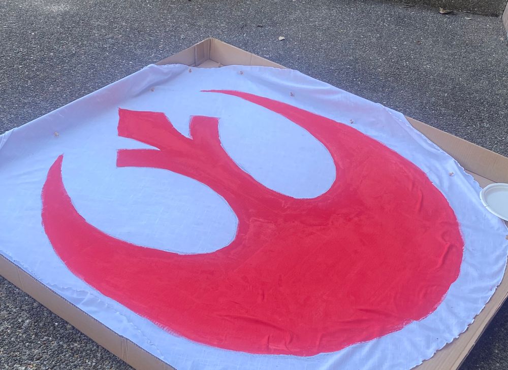 Rebel alliance Banner painted on a tablecloth. 