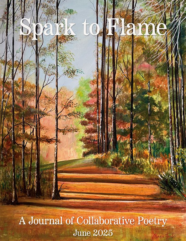 Spark to Flame Issue Five cover art by Maria Taibo showing a forest with warm browns and greens.