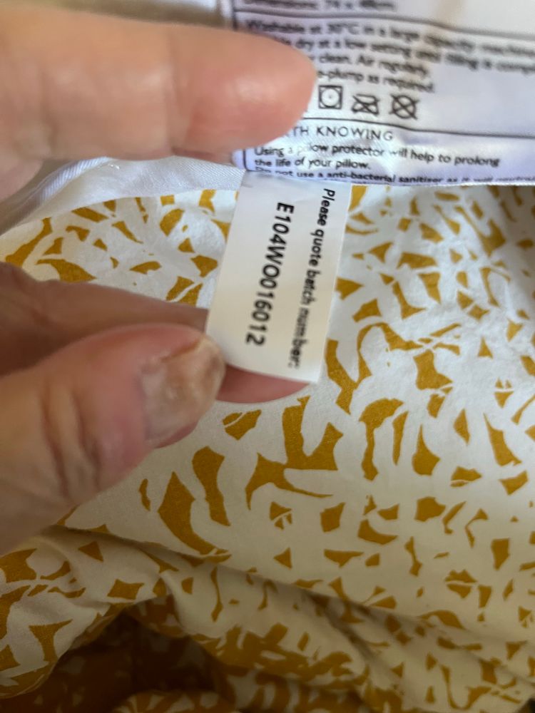 Pillow number on the tag 
