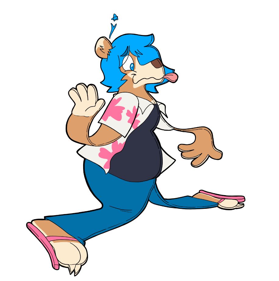 Phos again in the same outfit, except flattened sideways in a toony fashion!
