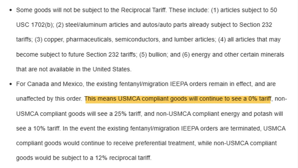 Exceptions to the Trump tariffs announced today.