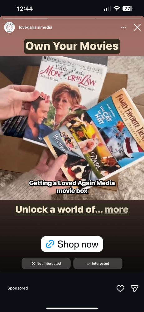 Instagram ad for a shitty service that mails you used dvd’s 